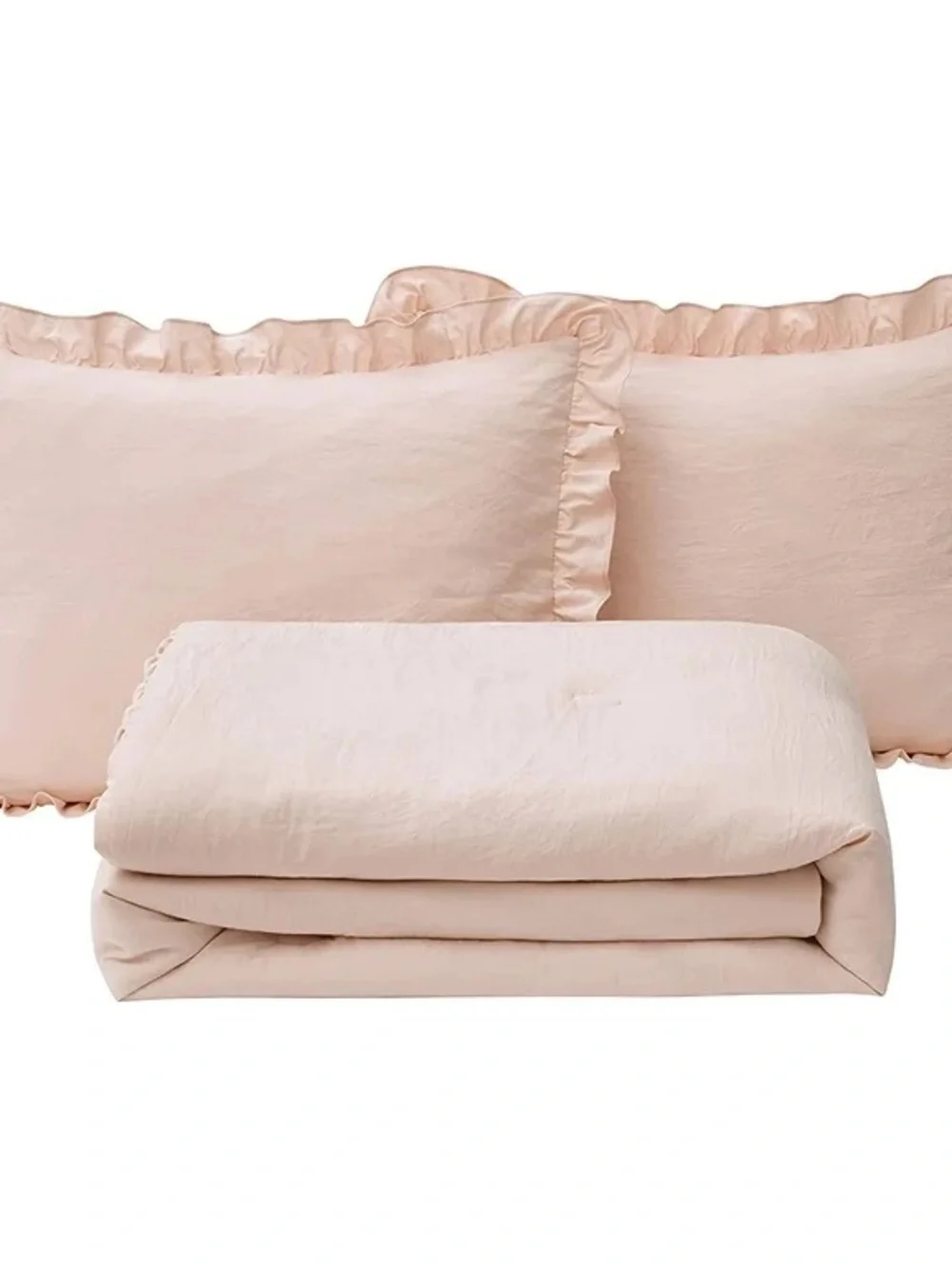 Classic Ruffled 3 piece Queen pink Comforter Set - Blush Pink
